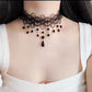 Vintage lace choker necklace with a faceted cabochon centre and hanging bead drops
