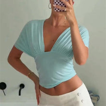Womens V-Neck Tie Halter Crop Top