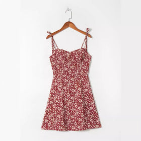 French Retro Floral Strap Mini Dress