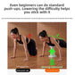 Woman doing a knee push-up beside a standard push-up on the stand, with strong rebound text and a spring graphic