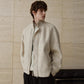 Men's brushed wool blend stand collar zip jacket with a full front zip and ribbed cuffs, in off white or dark grey