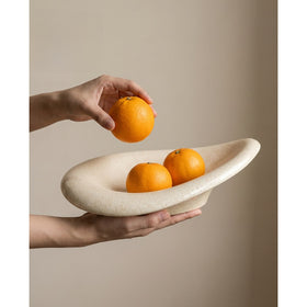 Nordic Glossy Beige Ceramic Oval Fruit Bowl or Wavy Storage Tray
