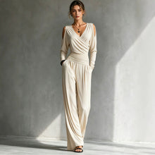 Women's Cold-Shoulder Wrap Wide-Leg Jumpsuit