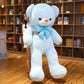 Light blue plush teddy bear with a blue striped bow tie beside a smiling girl at a bookshelf, option Light Blue 180 cm