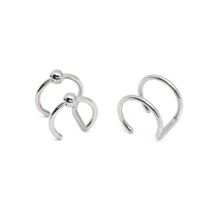 Steel double line ear cuffs, one plain and one with a ball detail