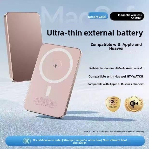 Magnetic wireless power bank shown with the bundled USB-C charging cable