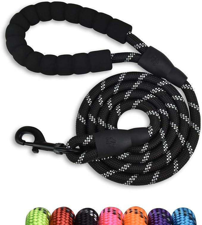 Rope dog leash colours shown side by side to compare the reflective woven braid