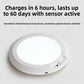 Human sensor LED light mounted in a hallway lighting the path