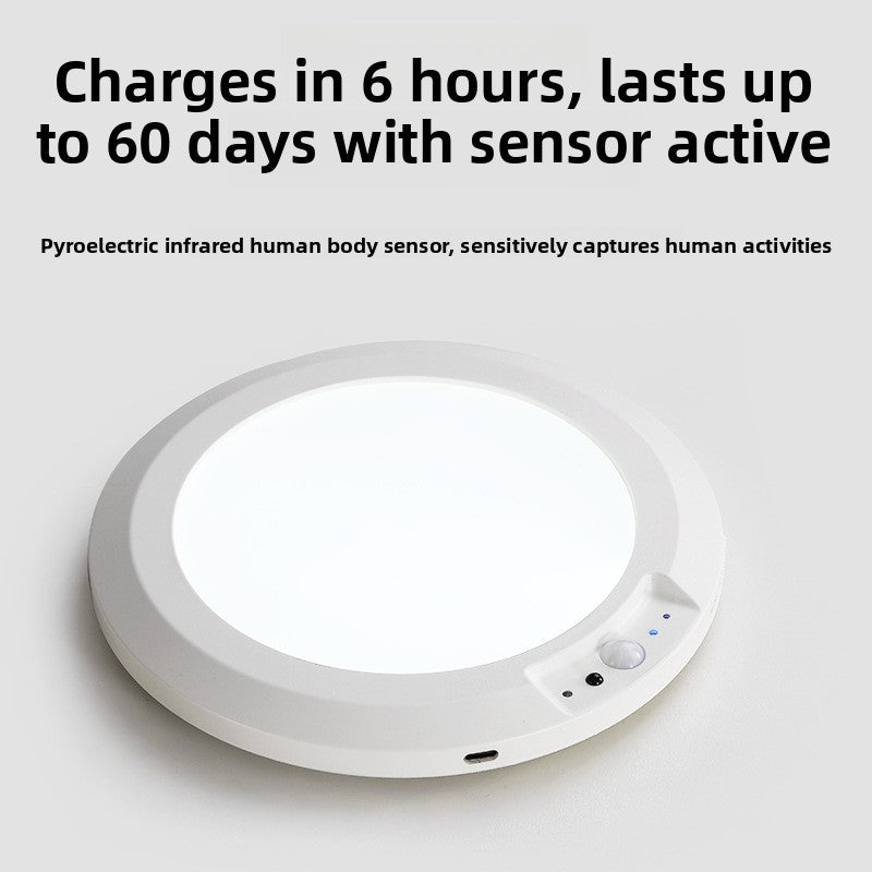 Human sensor LED light mounted in a hallway lighting the path