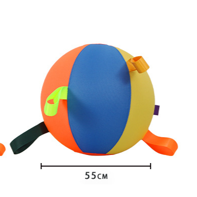 Colorful paneled inflatable dog ball with grab loops in the 55 cm size
