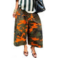 Orange, olive and black camouflage wide-leg pants, Orange option, size XXL