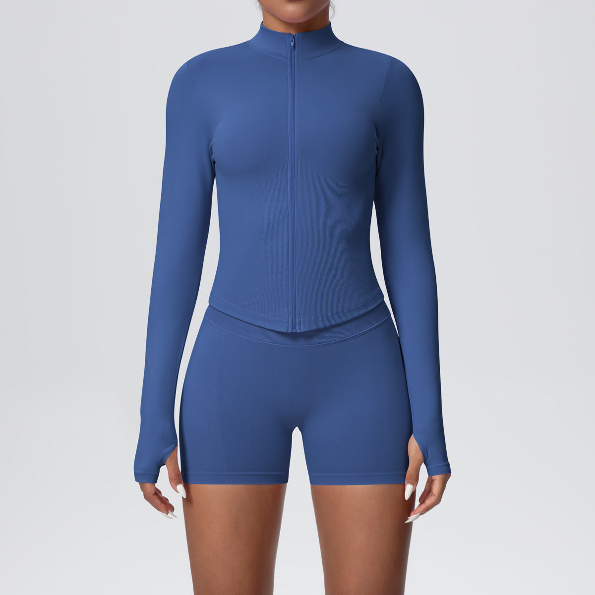 Ribbed nylon and spandex knit texture of the seamless activewear set