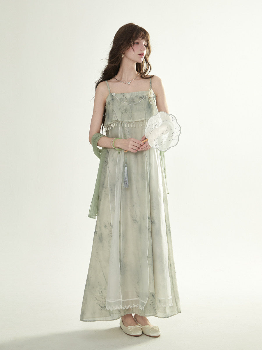 Top down flat lay of the new Chinese style sling dress