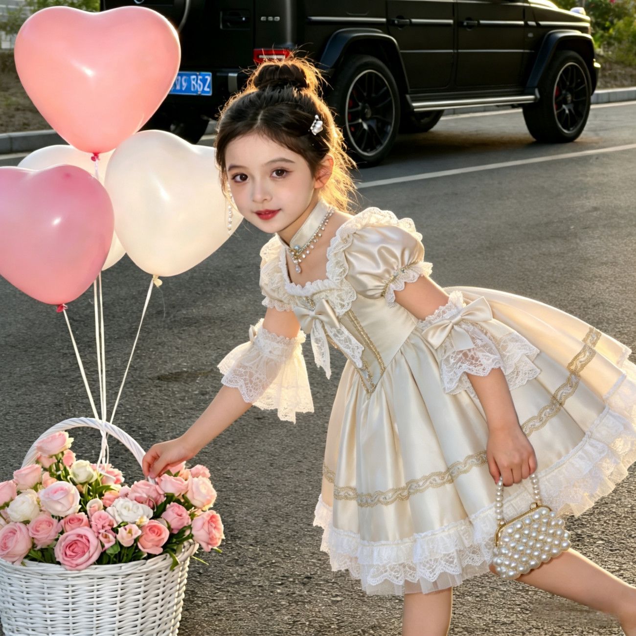 Girl wearing the apricot puffy ball gown dress at a formal occasion