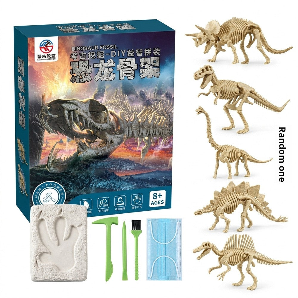 Dinosaur egg dig kit box with hammer, chisel, brush and dinosaur cards