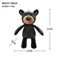Plush squeaky pet toy design shown with its approximate size, soft body for gentle chewing
