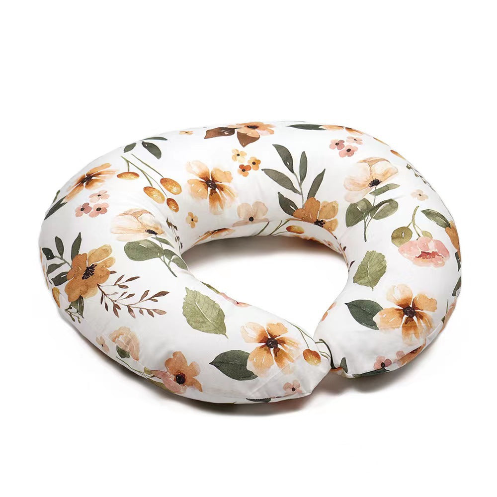 Nursing pillow with orange and mustard flowers and green leaves on the cover, option Small Yellow Flowers Pillowcase