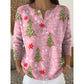 Christmas print long sleeve knit top close up of the soft knit weave