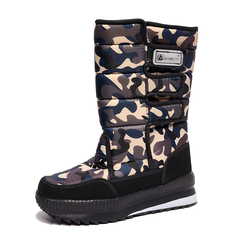 Close view of the thick cream plush lining inside a winter snow boot