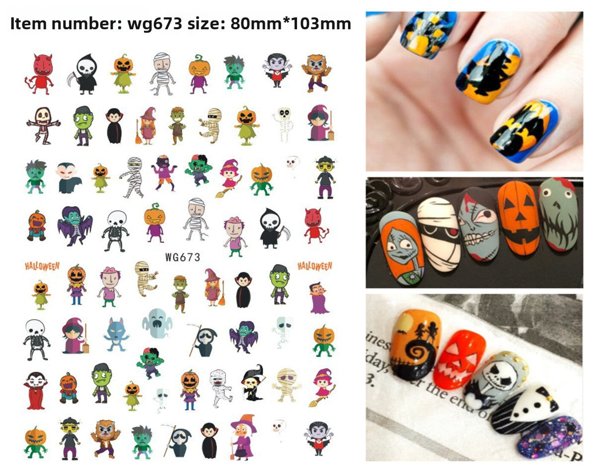 Halloween nail art stickers with witches, cats and crescent moon designs