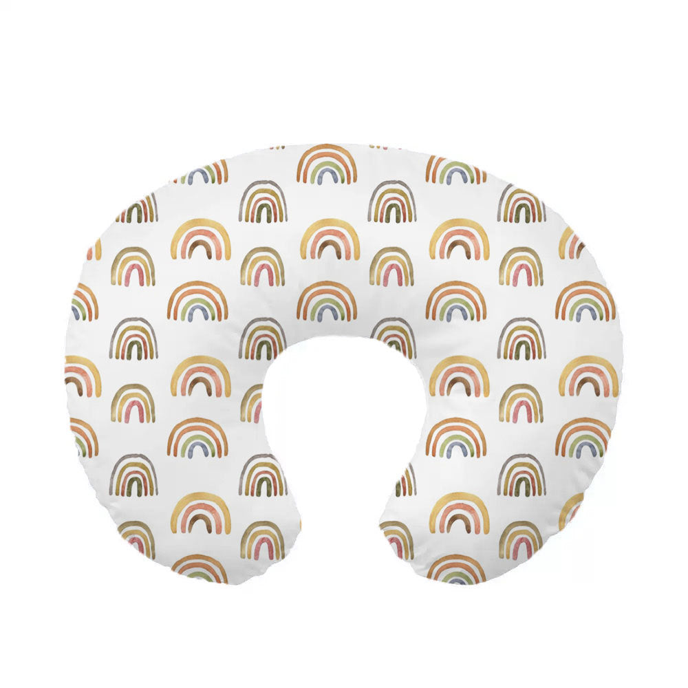 U-shaped pillowcase with small tan and green rainbow arches on white, option Rainbow Pillowcase