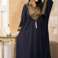 Dark blue chiffon kaftan with gold sequin chevron yoke and batwing sleeves, Dark Blue option