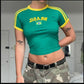 Fitted country crop tee flat lay with round neck and short sleeves