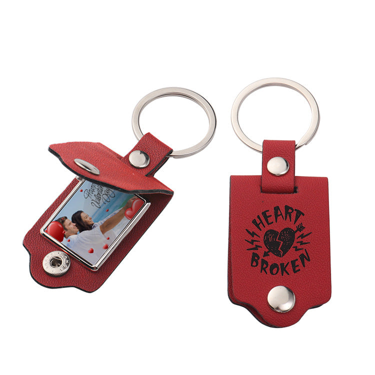 Customizable PU Leather Keychain with Metal Hook | side profile angle shot