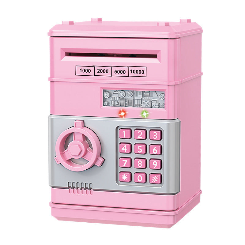 ATM style saving box shown from the front with its keypad and vault door