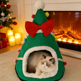 Christmas Cat Pet Bow Tie Winter Warmth Den