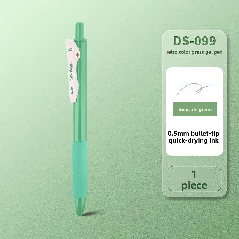 Green retractable gel pen on a matching background, labeled Avocado green, Avocado Green 1pc