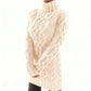 Cream option, size S: chunky cable knit turtleneck sweater dress with ribbed hem