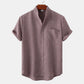 Mens Stand Collar Casual Button Down Short Sleeve Shirt