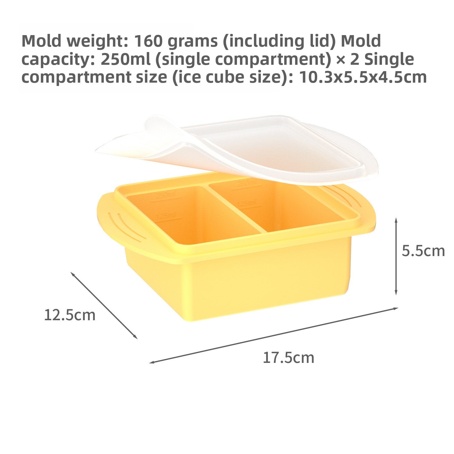 Flexible platinum silicone ice cube tray in a square mould for chilled drinks