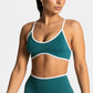 Scoop bralette with thin spaghetti straps, built-in cups and white contrast trim