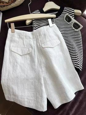 Womens Two-Tone Linen Summer Shorts