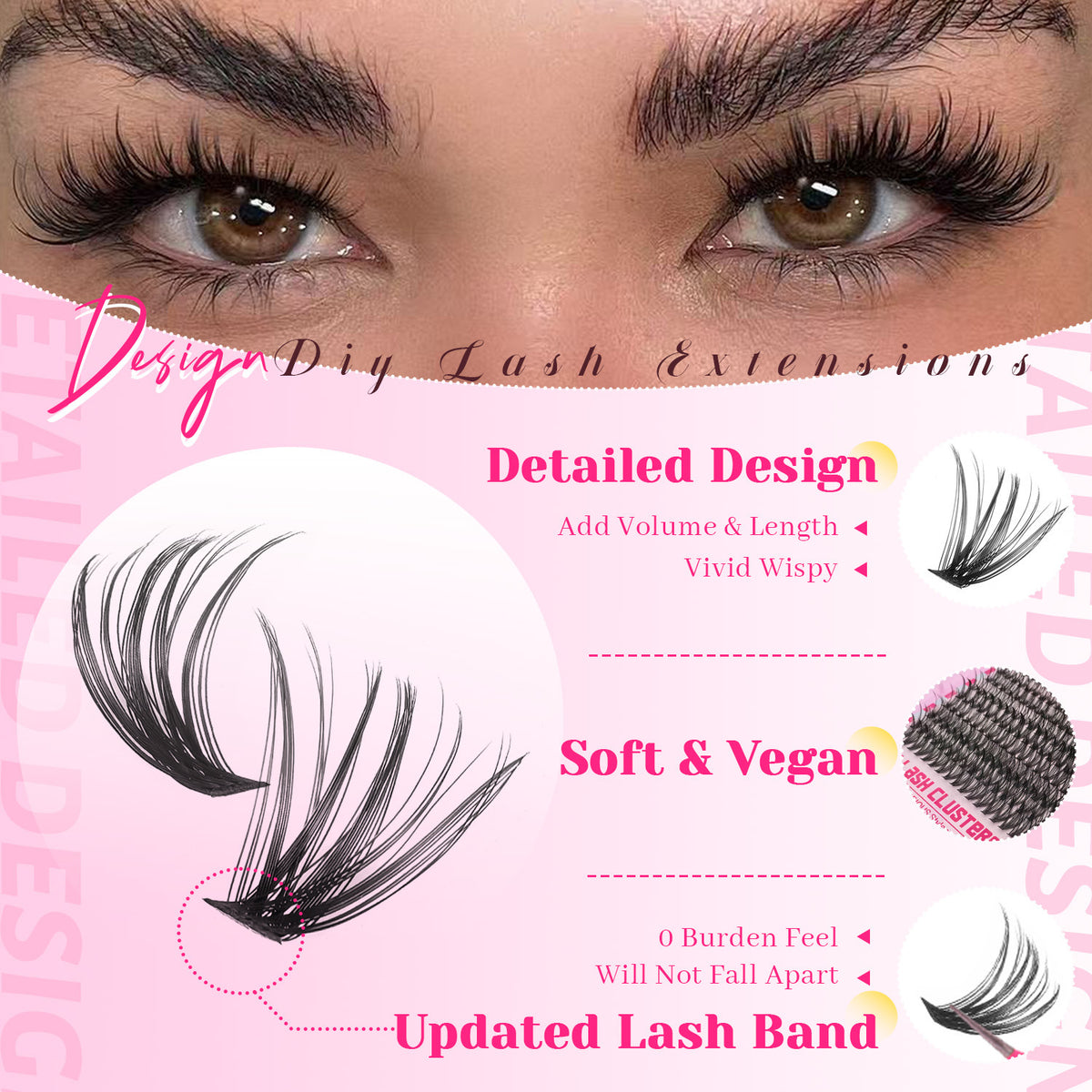 Lash cluster kit with bond and seal tubes, angled tweezers, applicator wands and remover
