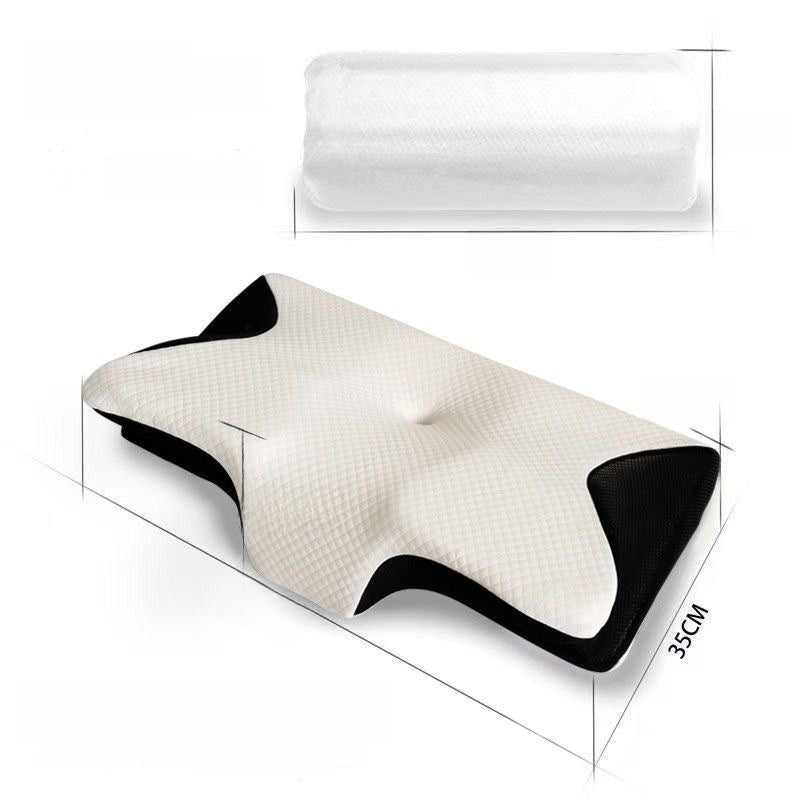 Back view of the butterfly memory foam pillow showing its shaped contour