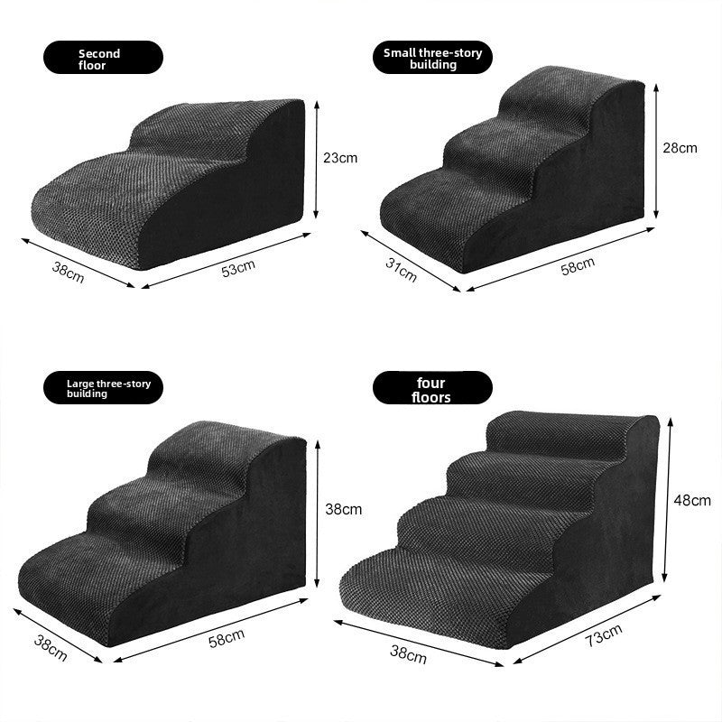 Black foam pet stairs in four sizes with measurements, option photo for L4 73x38x48cm
