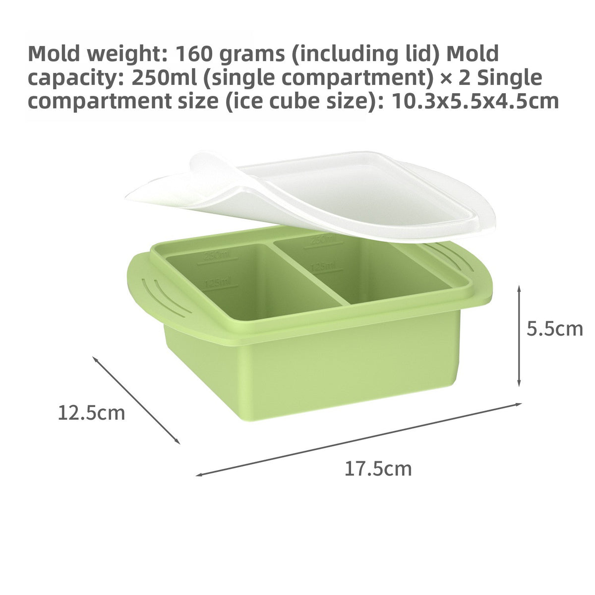 Flexible platinum silicone ice cube tray in a strip mould layout for chilled drinks
