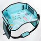 Blue Construction Vehicle kids travel tray with printed top, divider box, mesh pocket and strap