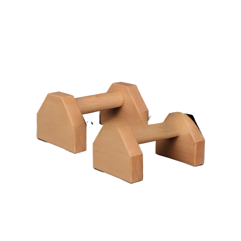 Hexagonal beech push up bars on white, turned dowel grip and black foot pads