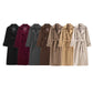 Double breasted belted longline woollen look overcoat, the double breasted buttons and notched lapel