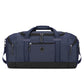 Close view of the zip pulls and contrast stitching on the Oxford travel duffel bag