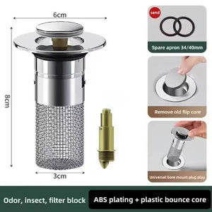 2026 New Washbasin Leak Proof Plug, Stainless Steel Odor Proof Bullet Core, Pressure Type Sink Drainage Pipe, Universal Accessor