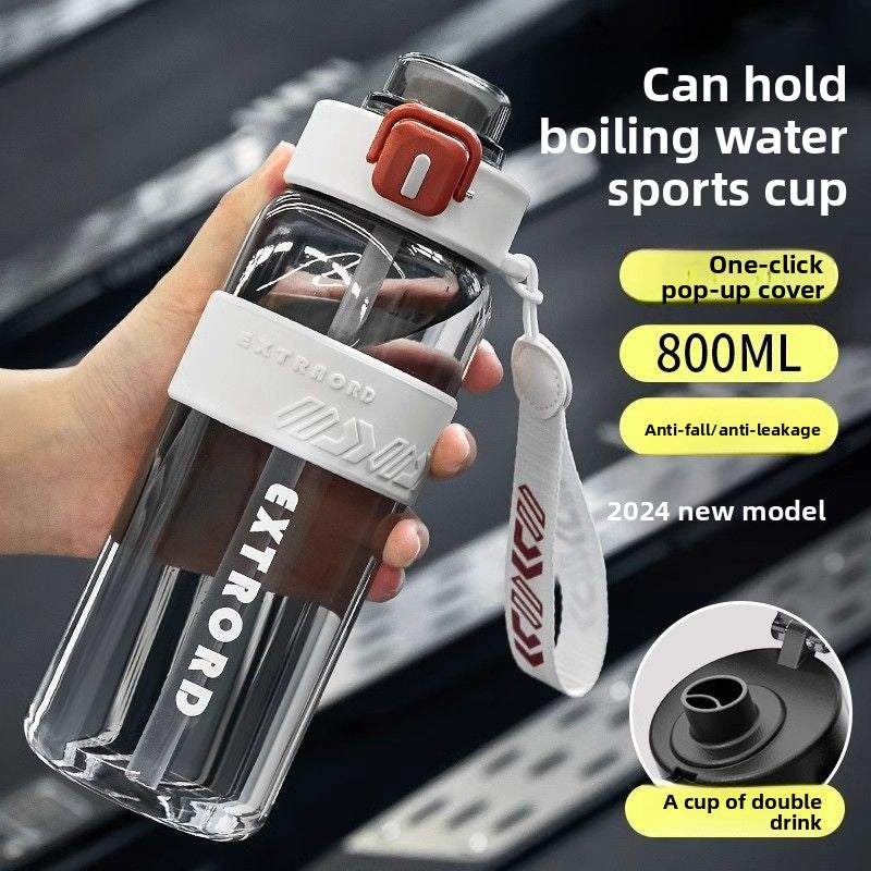 Front view of the sports water bottle showing the wide screw-on lid