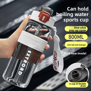 Front view of the sports water bottle showing the wide screw-on lid
