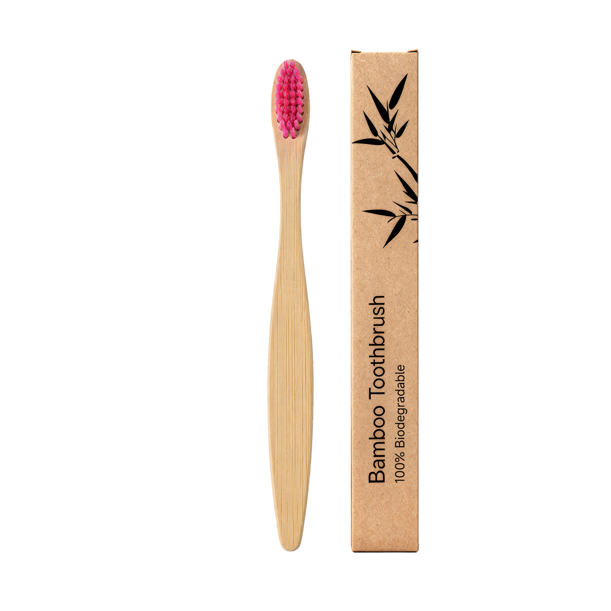 Bamboo toothbrush standing upright in a cup by the bathroom sink