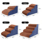 Brown and Blue foam pet stairs in four sizes with measurements, option photo for L3 Large 60x40x40cm