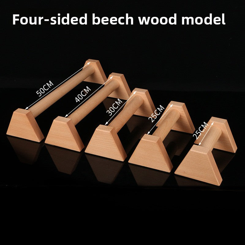 Five four sided beech push up bars lined up by length from 50 cm down to 25 cm